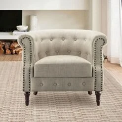 Rosevera Chancy Reading Small Armchair Arm Living Set Accent Club Room Barrel Chairs Bedroom Loveseat Sofa, Standard, Pearl Beige -Safavieh Furnitue Shop 51vqA91g1QL. AC