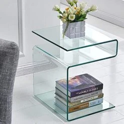 Glass Nightstand,Side Table,S-Shaped End Table For Living Room,Bedside Table For Bedroom -Safavieh Furnitue Shop 51wI4ie6UEL