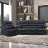 ANJ 2PC Bonded Leather Reclining Sofa Couch Set, Upholstered Recliner Sofa, Manual Recliners Furniture, Home Theater Seating For Living Room (Black, 1+3 Seat)
