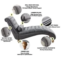 Rosevera Sereno Polyester Upholstered Button Tufting With Toss Pillow Chaise Lounge Chair For Indoor Bedroom, Linen Gray 11 Rosevera Sereno Polyester Upholstered Button Tufting With Toss Pillow Chaise Lounge Chair For Indoor Bedroom, Linen Gray -Safavieh Furnitue Shop 51wRVhjxwfL