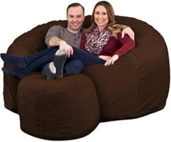 ULTIMATE SACK 6000 Bean Bag Chair W/Footstool: Giant Foam-Filled Furniture - Machine Washable Covers, Double Stitched Seams, Durable Inner Liner, And 100% Virgin Foam Footstool Incl. (Grey, Suede) -Safavieh Furnitue Shop 51wX S1cj6L. AC