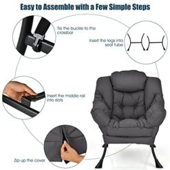 Giantex Modern Lazy Chair, Accent Contemporary Lounge Chair Polyester Fabric W/Steel Frame, Upholstered Single Sofa Chair W/Armrests & Side Pocket, Leisure Sofa Chair (Grey) -Safavieh Furnitue Shop 51wg6j9EO8L