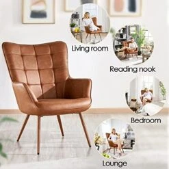 Yaheetech Faux Leather Chair Upholstered Living Room Chairs Accent Armchair With Tapered Legs Tufted Sofa Chairs For Home Office/Dining Room/Bedroom Brown, Set Of 2 -Safavieh Furnitue Shop 51wpvbaFKIL
