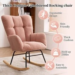 NIOIIKIT Nursery Rocking Chair Teddy Upholstered Glider Rocker Rocking Accent Chair Padded Seat With High Backrest Armchair Comfy Side Chair For Living Room Bedroom Offices (Pink Teddy) -Safavieh Furnitue Shop 51wrzJNr1fL