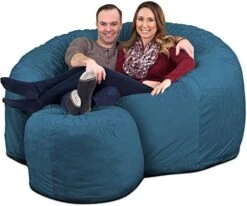 ULTIMATE SACK 6000 Bean Bag Chair W/Footstool: Giant Foam-Filled Furniture - Machine Washable Covers, Double Stitched Seams, Durable Inner Liner, And 100% Virgin Foam Footstool Incl. (Grey, Suede) -Safavieh Furnitue Shop 51wy2AxFRML. AC