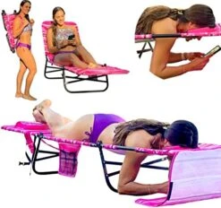 FLIP Face Down Tanning Chaise Lounge Chair - Face & Arm Holes - 2 Legs Support - Polyester Material – Backrest Positions - Head Rest Pillow - Beach Or Home Use - PATENTS Pending - Pink Stripes Pattern -Safavieh Furnitue Shop 51wy68DCCAL. AC