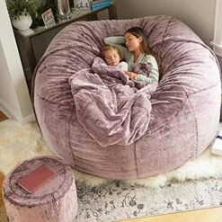 CMYJK Super Big Bean Bag Chair Cover, (it Was Only A Not Full Bag) Living Room Furniture Round Soft Fluffy Faux Fur BeanBag Lazy Sofa Bed Cover Giant (6FT (59' X 29'), Light Grey) -Safavieh Furnitue Shop 51xpc4daezL