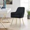 Altrobene Velvet Accent Chair, Home Office Desk Chair, Living Room Bedroom Arm Chair, Modern Dinging Chair, Girls Vanity Chair, Golden Finished, Black