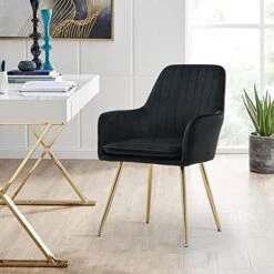 Altrobene Velvet Accent Chair, Home Office Desk Chair, Living Room Bedroom Arm Chair, Modern Dinging Chair, Girls Vanity Chair, Golden Finished, Black -Safavieh Furnitue Shop 51xv2wOesNL. AC