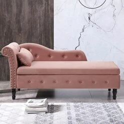 LUCKHAO Chaise Lounge Indoor,Velvet Lounge Chair For Bedroom With Storage & Pillow,Modern Upholstered Rolled Arm Chase Lounge For Sleeping With Nailhead Trim For Living Room Bedroom Office(Grey) -Safavieh Furnitue Shop 51y4JXliyCL. AC