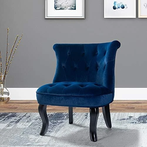 TINA'S HOME Tan Upholstered Velvet Small Chair Tufted Armless Accent Chair With Black Birch Wood Legs 12 TINA'S HOME Tan Upholstered Velvet Small Chair Tufted Armless Accent Chair With Black Birch Wood Legs - Image 12