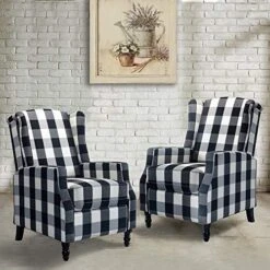 TINA'S HOME Set Of 2 Recliner Sofa Chair Fabric Upholstered For Living Room Leisure And Entertainment,Navy Checkerboard -Safavieh Furnitue Shop 51yDDkyxbHL. AC
