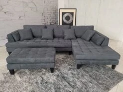Stendmar 3pc 120" New Modern Dark Grey Microfiber Sectional Sofa Chaise Ottoman Set S168RDG -Safavieh Furnitue Shop 51yK7wRiP7L
