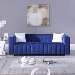 Kevinplus Modern Sofa Couch 2 Set For Living Room, Velvet Chesterfield 2-Pcs Upholstered Sofa Couch For Apartment Bedroom Office, Strong Gold Metal Legs, Blue -Safavieh Furnitue Shop 51yOAH5aXnL