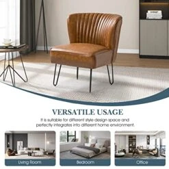 HULALA HOME Faux Leather Accent Chairs Set Of 2 With Metal Base, Mid Century Modern Living Room Chairs, Comfy Upholstered Armless Side Chairs For Bedroom, Camel -Safavieh Furnitue Shop 51ydl9uvOYL