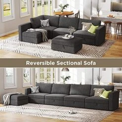 HONBAY Oversized Modular Sectional Sofa With Storage Seat Reversible L Shaped Modular Sectional Sofa With Deep Seat & Wide Chaise, Dark Grey -Safavieh Furnitue Shop 51yk8VhqB5L