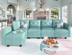 LLappuil Modular Sectional Sofa With Reversible Chaise U Shaped Sectional Storage Couch With Ottoman For Living Room, Denim Blue -Safavieh Furnitue Shop 51ypvfVBLOL. AC