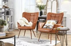 Yaheetech Faux Leather Chair Upholstered Living Room Chairs Accent Armchair With Tapered Legs Tufted Sofa Chairs For Home Office/Dining Room/Bedroom Brown, Set Of 2 -Safavieh Furnitue Shop 51yvkxJkPeL