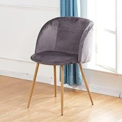 EGGREE Mid Century Modern Velvet Accent Living Room Chair Set Of 2 Upholstered Leisure Club Chair Vanity Chairs Armrest With Solid Metal Legs Velvet Cushion For Bedroom Living Room Kitchen,Grey -Safavieh Furnitue Shop 51ywlkbk0tS. AC