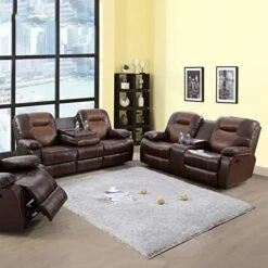 A Ainehome Living Room Furniture Couch Recliner Set With Console Storage Recliner Sofa And Loveseat Chair Sets Couch For Living Room(C-Brown Leatherel,3 Piece Set) -Safavieh Furnitue Shop 51z8Wy qjxL. AC