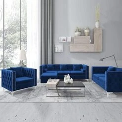 CECER Sofa, 3 Pieces Sofa Set, Loveseat Sofa- Oversize Sofa Couch- Sofa Chair, Velvet Sofa With Pillow, Couches For Living Room, Apartment, Office, Gray Sofa -Safavieh Furnitue Shop 51zH0ktZHCL. AC