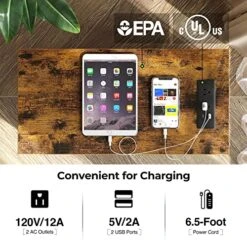 Rolanstar End Table With Charging Station, Narrow Side Table With 2 Wooden Drawers, USB Ports And Power Outlets, Nightstand Sofa Table For Small Spaces, Living Room, Bedroom, Rustic Brown -Safavieh Furnitue Shop 51zHF3HJF1L