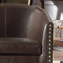 Rosevera Milo Duilio Club Style Barrel Armchair For Living Room, Faux Leather, Standard, Chestnut Brown -Safavieh Furnitue Shop 51zNSMN5JoL