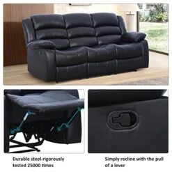 ANJ 2PC Bonded Leather Reclining Sofa Couch Set, Upholstered Recliner Sofa, Manual Recliners Furniture, Home Theater Seating For Living Room (Black, 1+3 Seat) -Safavieh Furnitue Shop 51zYx8KT4NL