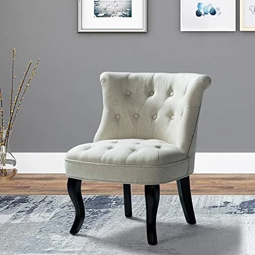 TINA'S HOME Tan Upholstered Velvet Small Chair Tufted Armless Accent Chair With Black Birch Wood Legs 9 TINA'S HOME Tan Upholstered Velvet Small Chair Tufted Armless Accent Chair With Black Birch Wood Legs - Image 9