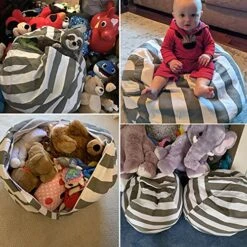 2-pack Stuffed Animal Storage Bean Bags For Kids Room Empty Animal Beanbag Chair Covers Only Without Filling Small Storage Bags For Toddlers, Children, Boys, Girls Room Decor, White Grey Blue Stripes -Safavieh Furnitue Shop 61EtvKM6dZS