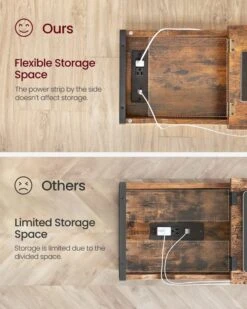 VASAGLE Side Table With Storage, End Table With USB Ports And Outlets, Nightstand With Charging Station, Fabric Bags, For Living Room, Bedroom, Rustic Brown And Black ULET310B01V1 -Safavieh Furnitue Shop 61j1MADmMeL