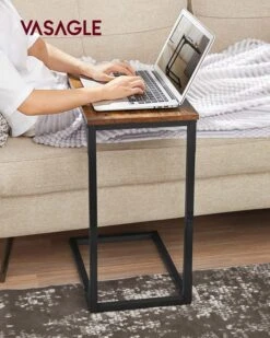 VASAGLE C-Shaped End Table, Small Side Table For Couch, Sofa Table With Metal Frame For Living Room, Bedroom, Bedside, Rustic Brown And Black -Safavieh Furnitue Shop 61r0JDrXN2L