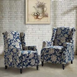 TINA'S HOME Set Of 2 Recliner Sofa Chair Fabric Upholstered For Living Room Leisure And Entertainment,Navy Checkerboard -Safavieh Furnitue Shop 61sIvms34L. AC