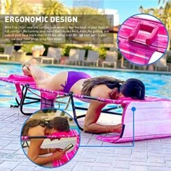 FLIP Face Down Tanning Chaise Lounge Chair - Face & Arm Holes - 2 Legs Support - Polyester Material – Backrest Positions - Head Rest Pillow - Beach Or Home Use - PATENTS Pending - Pink Stripes Pattern -Safavieh Furnitue Shop 61x7QPW8PlL