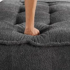 Volans Sherpa Fleece Sectional Sofa, Mid Century Modern Upholstered Square Modular Sectional Sofa Couch With Two Removable Non-Slip Pillows, Living Room Sofa Set, Grey, 1 Pcs -Safavieh Furnitue Shop 61xSG1Z87FL